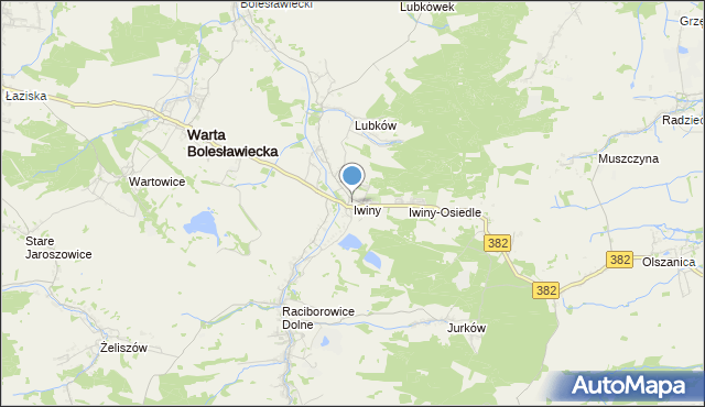 mapa Iwiny, Iwiny gmina Warta Bolesławiecka na mapie Targeo